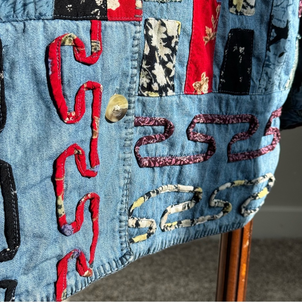 Vintage Patchwork Denim Jacket – Handmade Quilt Style 🧵 M–L - Picture 4 of 15